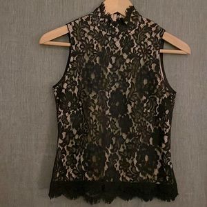 Black sleeveless lace mock neck top